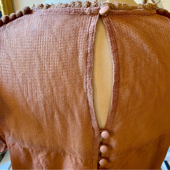 Maria Stanley Finch Embroidered Flutter Sleeve Blouse in Shiitake Brown - Picture 4 of 9